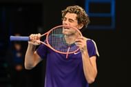 Taylor Fritz reacts during his third-round match at the 2021 Australian Open